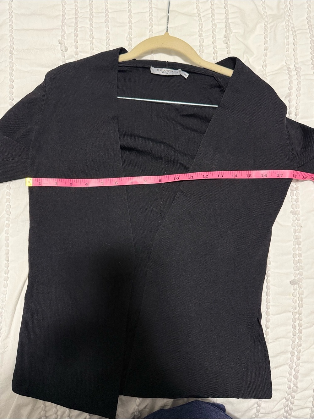 M.M. LaFleur Woolf Nylon Open Front Jacket Solid Black size small tight knit - Picture 9 of 11